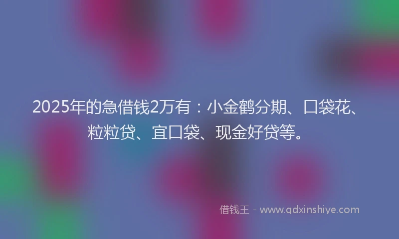 2025年的急借钱2万有：小金鹤分期、口袋花、粒粒贷、宜口袋、现金好贷等。