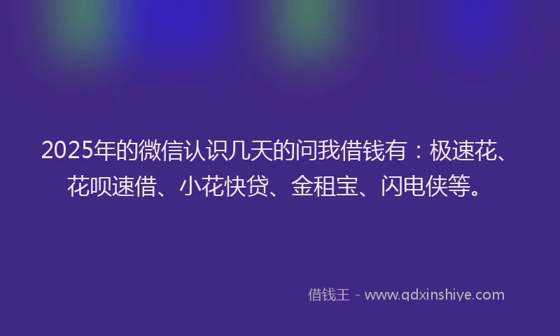 2025年的微信认识几天的问我借钱有：极速花、花呗速借、小花快贷、金租宝、闪电侠等。