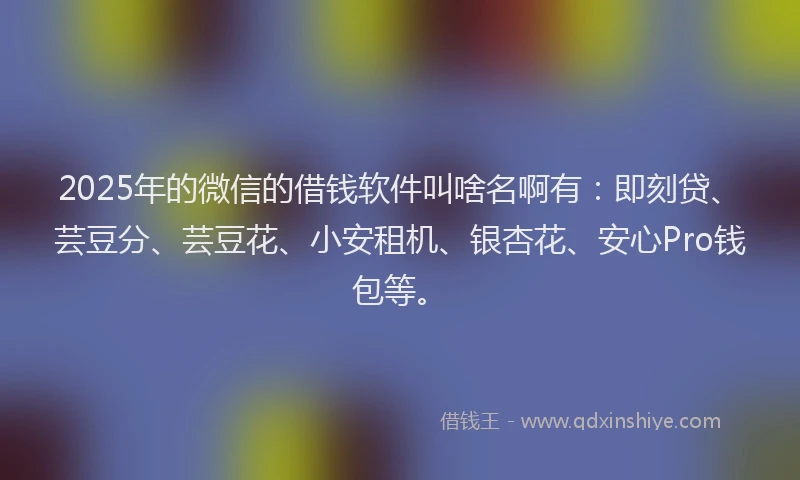 2025年的微信的借钱软件叫啥名啊有：即刻贷、芸豆分、芸豆花、小安租机、银杏花、安心Pro钱包等。