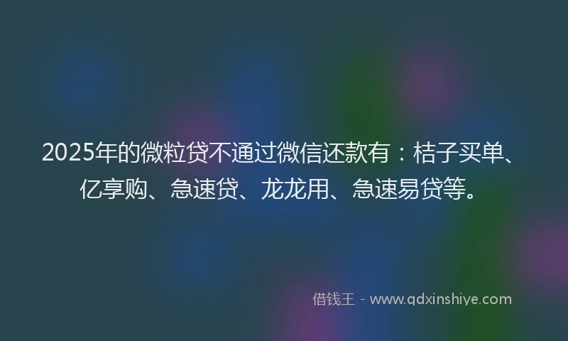 2025年的微粒贷不通过微信还款有：桔子买单、亿享购、急速贷、龙龙用、急速易贷等。