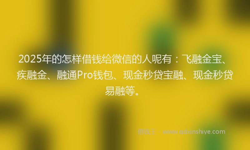 2025年的怎样借钱给微信的人呢有：飞融金宝、疾融金、融通Pro钱包、现金秒贷宝融、现金秒贷易融等。
