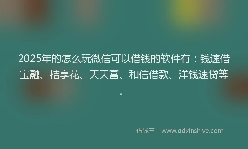 2025年的怎么玩微信可以借钱的软件有：钱速借宝融、桔享花、天天富、和信借款、洋钱速贷等。