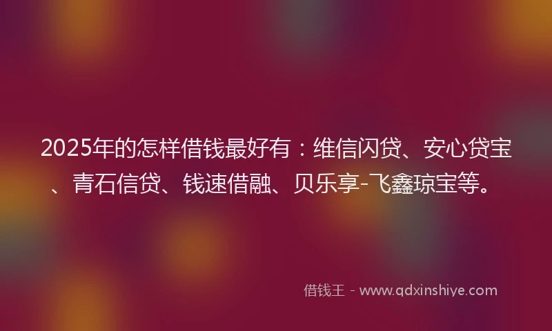 2025年的怎样借钱最好有：维信闪贷、安心贷宝、青石信贷、钱速借融、贝乐享-飞鑫琼宝等。