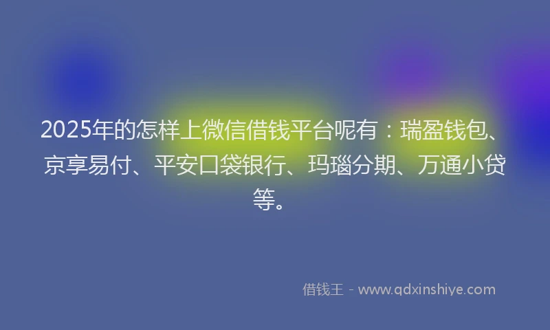 2025年的怎样上微信借钱平台呢有：瑞盈钱包、京享易付、平安口袋银行、玛瑙分期、万通小贷等。