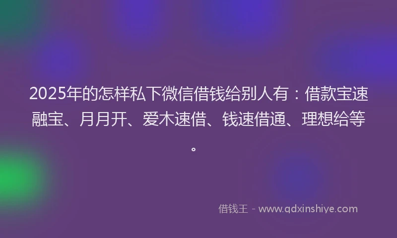 2025年的怎样私下微信借钱给别人有：借款宝速融宝、月月开、爱木速借、钱速借通、理想给等。