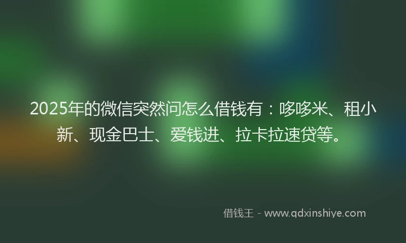 2025年的微信突然问怎么借钱有：哆哆米、租小新、现金巴士、爱钱进、拉卡拉速贷等。