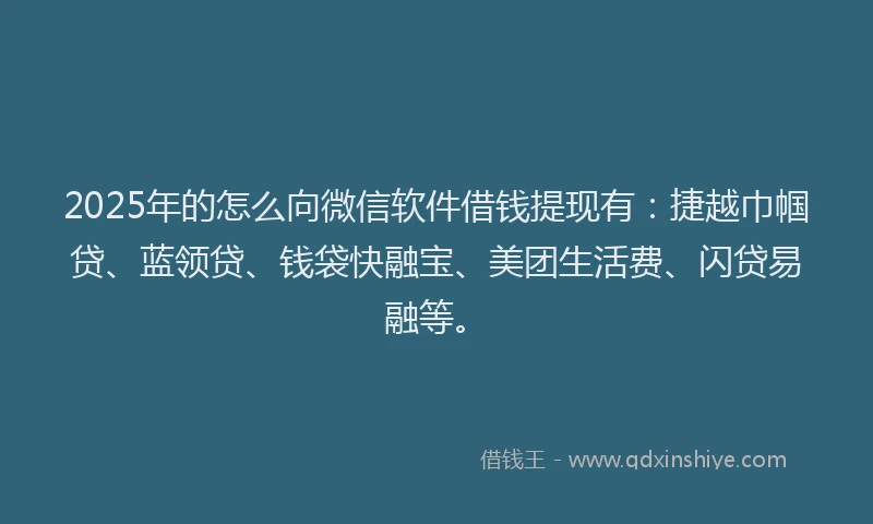 2025年的怎么向微信软件借钱提现有：捷越巾帼贷、蓝领贷、钱袋快融宝、美团生活费、闪贷易融等。