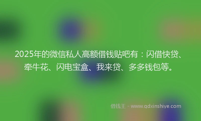 2025年的微信私人高额借钱贴吧有：闪借快贷、牵牛花、闪电宝盒、我来贷、多多钱包等。