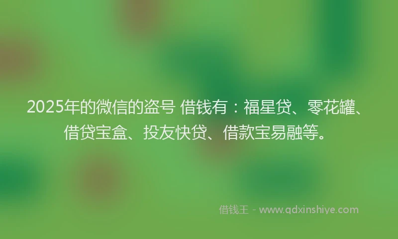 2025年的微信的盗号 借钱有：福星贷、零花罐、借贷宝盒、投友快贷、借款宝易融等。