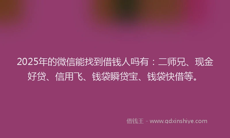 2025年的微信能找到借钱人吗有：二师兄、现金好贷、信用飞、钱袋瞬贷宝、钱袋快借等。