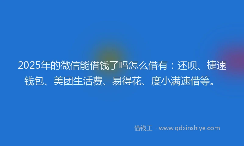 2025年的微信能借钱了吗怎么借有：还呗、捷速钱包、美团生活费、易得花、度小满速借等。