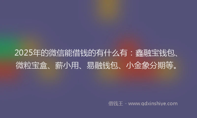 2025年的微信能借钱的有什么有：鑫融宝钱包、微粒宝盒、薪小用、易融钱包、小金象分期等。