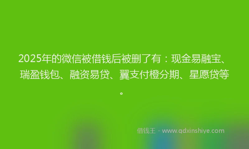 2025年的微信被借钱后被删了有：现金易融宝、瑞盈钱包、融资易贷、翼支付橙分期、星愿贷等。