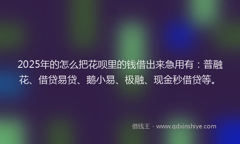 2025年的怎么把花呗里的钱借出来急用有：普融花、借贷易贷、鹅小易、极融、现金秒借贷等。