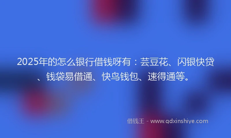 2025年的怎么银行借钱呀有：芸豆花、闪银快贷、钱袋易借通、快鸟钱包、速得通等。