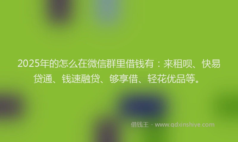 2025年的怎么在微信群里借钱有：来租呗、快易贷通、钱速融贷、够享借、轻花优品等。