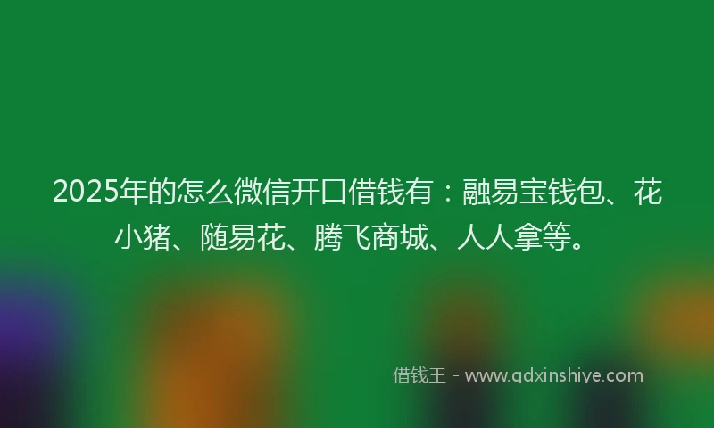 2025年的怎么微信开口借钱有：融易宝钱包、花小猪、随易花、腾飞商城、人人拿等。