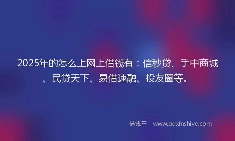 2025年的怎么上网上借钱有：信秒贷、手中商城、民贷天下、易借速融、投友圈等。