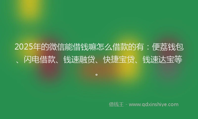 2025年的微信能借钱嘛怎么借款的有：便荔钱包、闪电借款、钱速融贷、快捷宝贷、钱速达宝等。