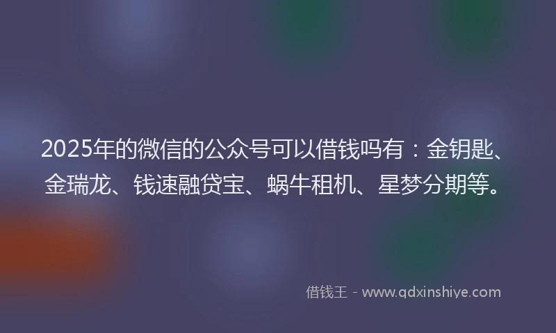 2025年的微信的公众号可以借钱吗有：金钥匙、金瑞龙、钱速融贷宝、蜗牛租机、星梦分期等。