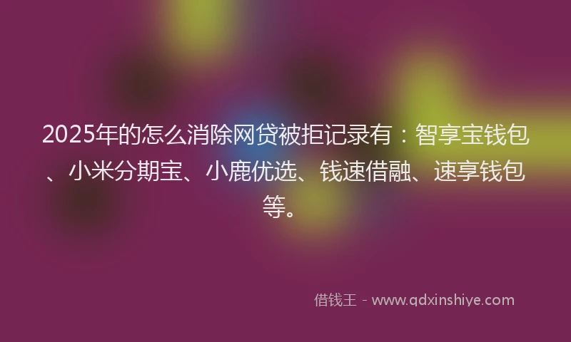 2025年的怎么消除网贷被拒记录有：智享宝钱包、小米分期宝、小鹿优选、钱速借融、速享钱包等。