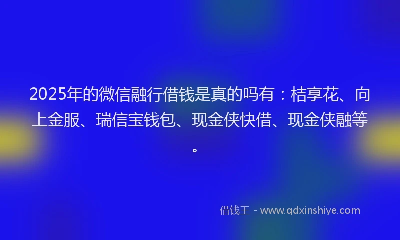 2025年的微信融行借钱是真的吗有：桔享花、向上金服、瑞信宝钱包、现金侠快借、现金侠融等。
