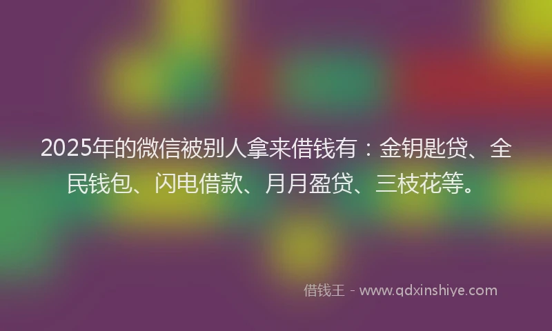 2025年的微信被别人拿来借钱有：金钥匙贷、全民钱包、闪电借款、月月盈贷、三枝花等。