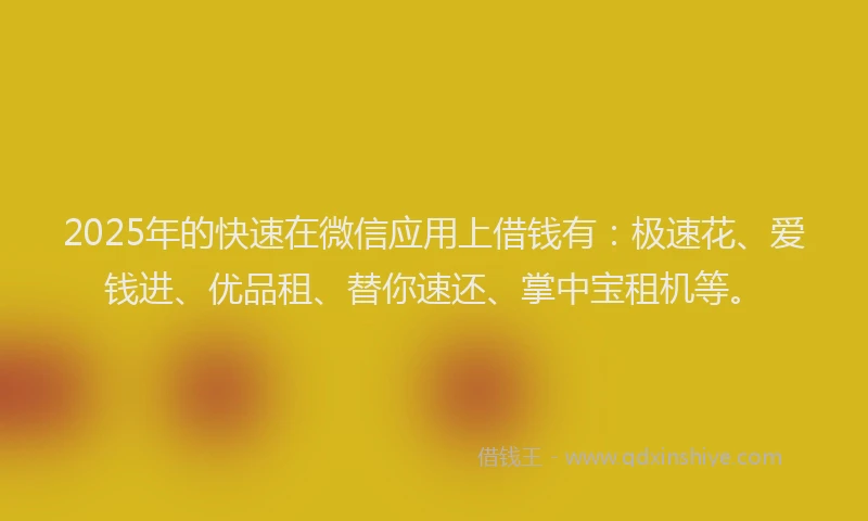 2025年的快速在微信应用上借钱有：极速花、爱钱进、优品租、替你速还、掌中宝租机等。