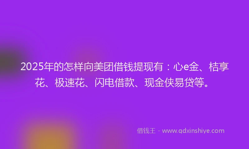 2025年的怎样向美团借钱提现有：心e金、桔享花、极速花、闪电借款、现金侠易贷等。