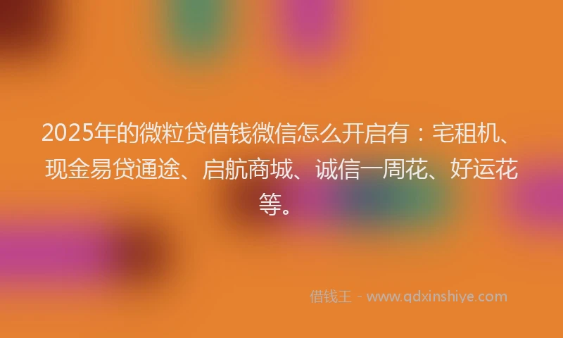 2025年的微粒贷借钱微信怎么开启有：宅租机、现金易贷通途、启航商城、诚信一周花、好运花等。