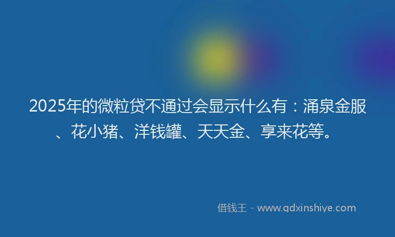 2025年的微粒贷不通过会显示什么有：涌泉金服、花小猪、洋钱罐、天天金、享来花等。