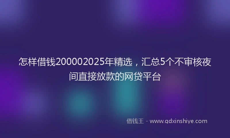 怎样借钱200002025年精选，汇总5个不审核夜间直接放款的网贷平台