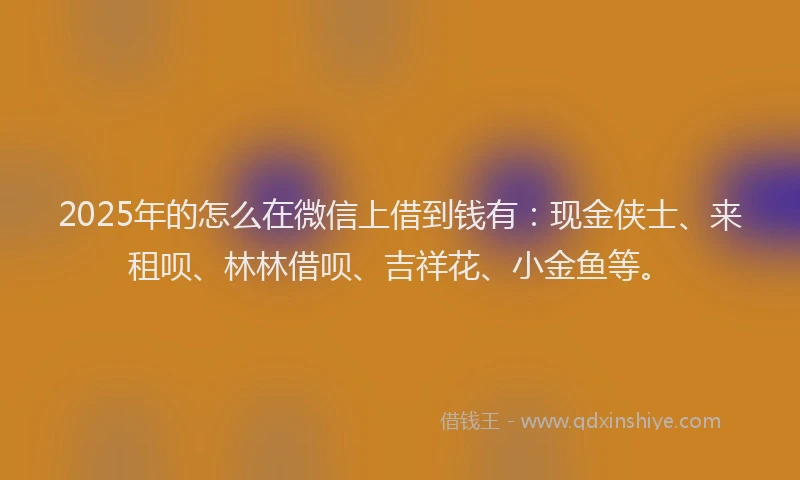 2025年的怎么在微信上借到钱有：现金侠士、来租呗、林林借呗、吉祥花、小金鱼等。