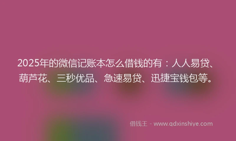 2025年的微信记账本怎么借钱的有：人人易贷、葫芦花、三秒优品、急速易贷、迅捷宝钱包等。