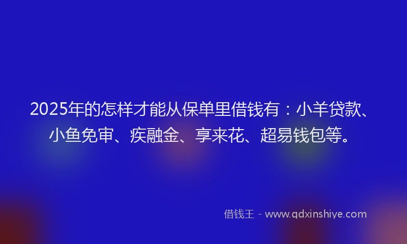 2025年的怎样才能从保单里借钱有：小羊贷款、小鱼免审、疾融金、享来花、超易钱包等。