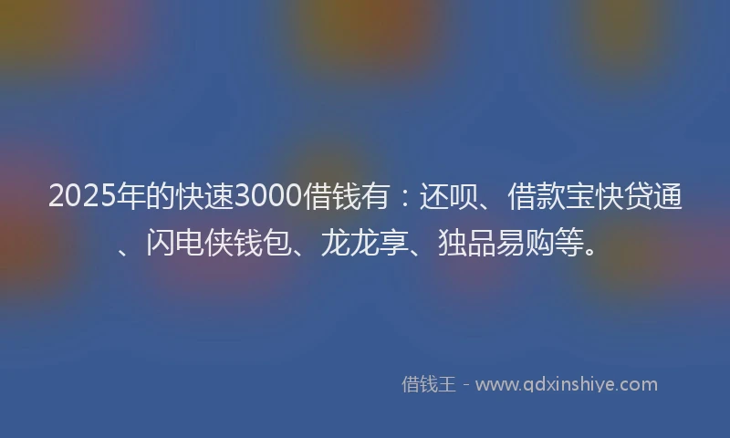 2025年的快速3000借钱有：还呗、借款宝快贷通、闪电侠钱包、龙龙享、独品易购等。