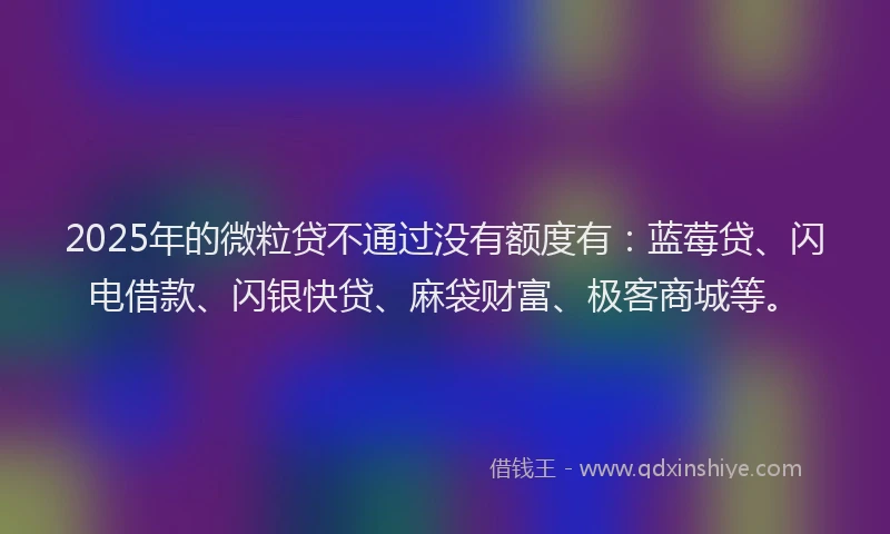 2025年的微粒贷不通过没有额度有：蓝莓贷、闪电借款、闪银快贷、麻袋财富、极客商城等。