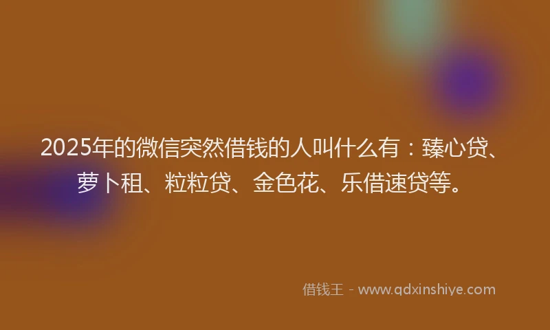 2025年的微信突然借钱的人叫什么有：臻心贷、萝卜租、粒粒贷、金色花、乐借速贷等。
