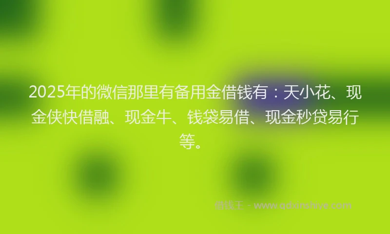 2025年的微信那里有备用金借钱有：天小花、现金侠快借融、现金牛、钱袋易借、现金秒贷易行等。