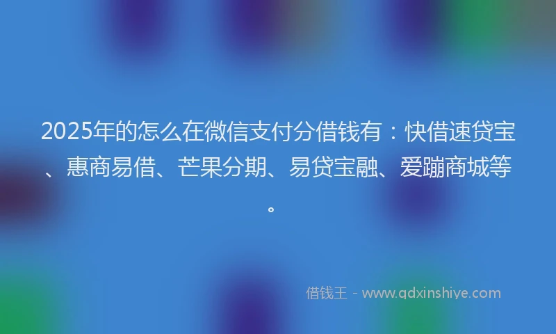 2025年的怎么在微信支付分借钱有：快借速贷宝、惠商易借、芒果分期、易贷宝融、爱蹦商城等。