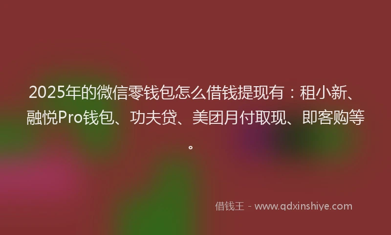 2025年的微信零钱包怎么借钱提现有：租小新、融悦Pro钱包、功夫贷、美团月付取现、即客购等。