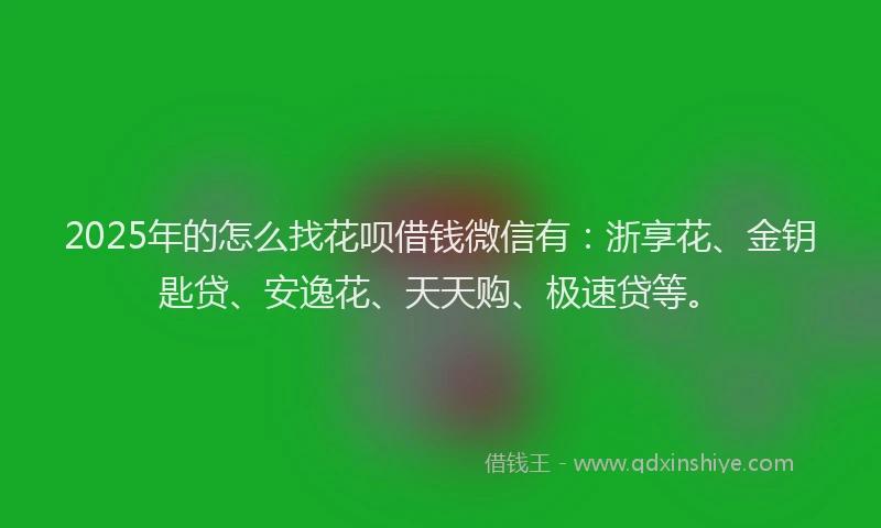 2025年的怎么找花呗借钱微信有：浙享花、金钥匙贷、安逸花、天天购、极速贷等。
