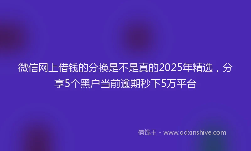 微信网上借钱的分换是不是真的2025年精选，分享5个黑户当前逾期秒下5万平台