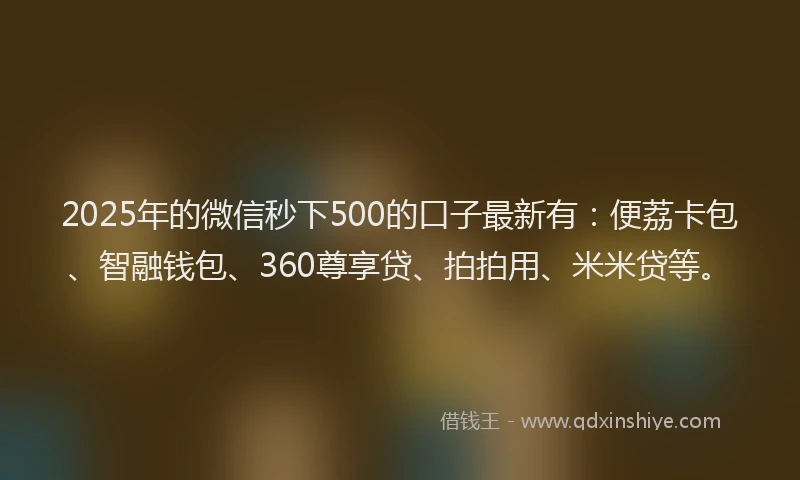 2025年的微信秒下500的口子最新有：便荔卡包、智融钱包、360尊享贷、拍拍用、米米贷等。