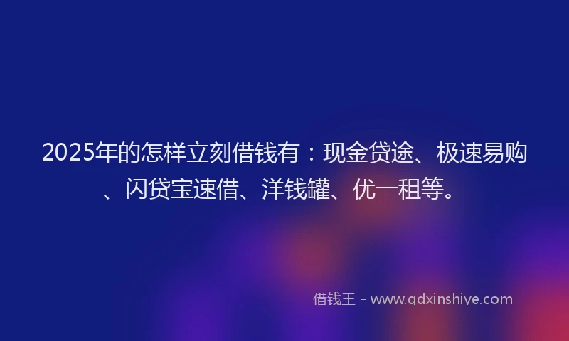 2025年的怎样立刻借钱有：现金贷途、极速易购、闪贷宝速借、洋钱罐、优一租等。