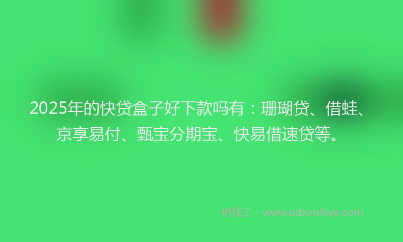2025年的快贷盒子好下款吗有：珊瑚贷、借蛙、京享易付、甄宝分期宝、快易借速贷等。
