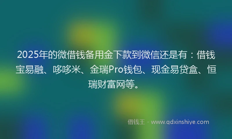 2025年的微借钱备用金下款到微信还是有：借钱宝易融、哆哆米、金瑞Pro钱包、现金易贷盒、恒瑞财富网等。