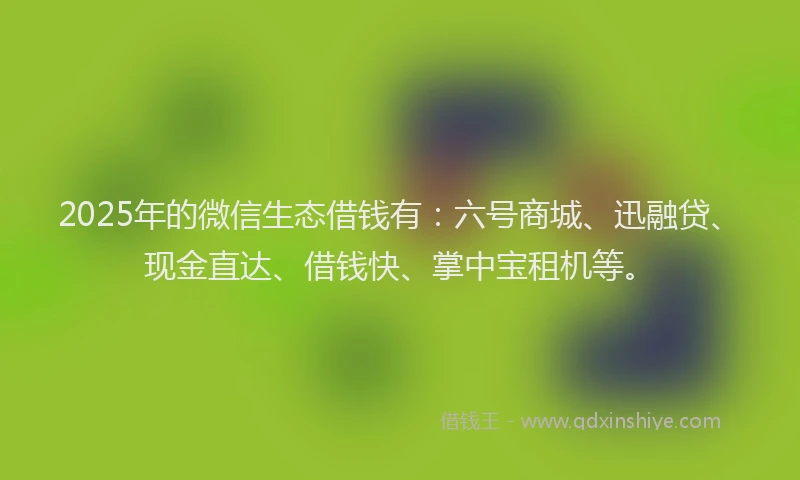 2025年的微信生态借钱有：六号商城、迅融贷、现金直达、借钱快、掌中宝租机等。