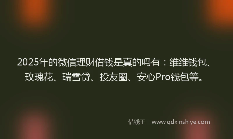2025年的微信理财借钱是真的吗有：维维钱包、玫瑰花、瑞雪贷、投友圈、安心Pro钱包等。