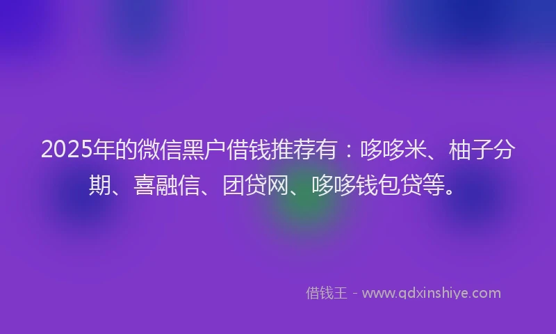 2025年的微信黑户借钱推荐有：哆哆米、柚子分期、喜融信、团贷网、哆哆钱包贷等。